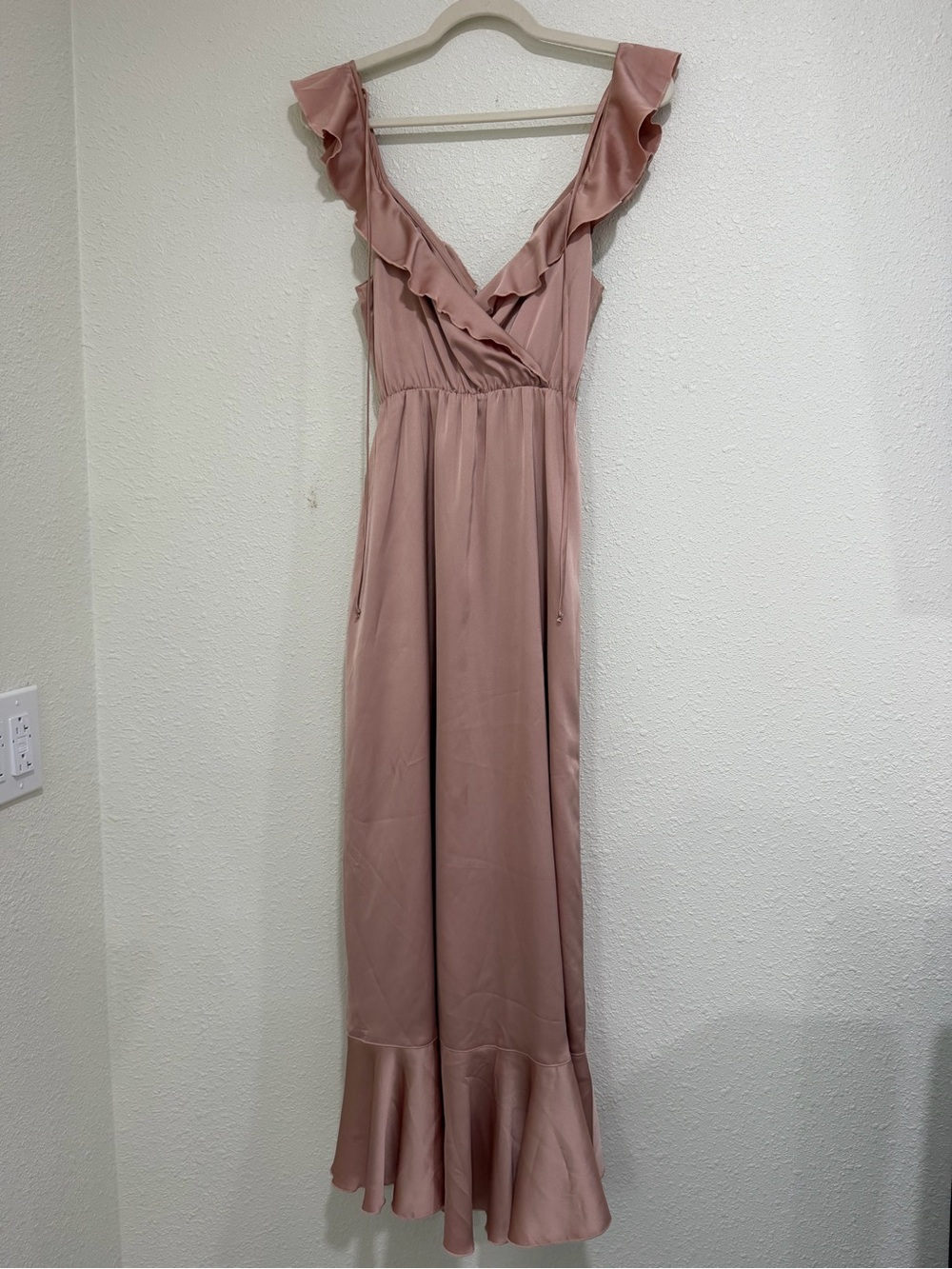 Show Me Your MUMU Samantha Ruffle Wrap Maxi Dress - Champagne Rose Gold - Picture 2 of 8